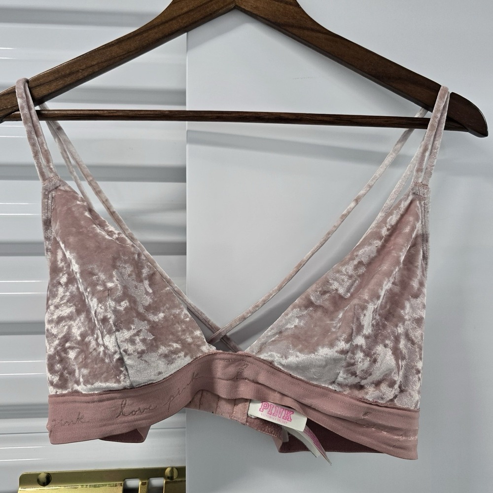 Victoria's Secret PINK Velvet Bralette XL Pink Crushed Velvet Strappy Bra